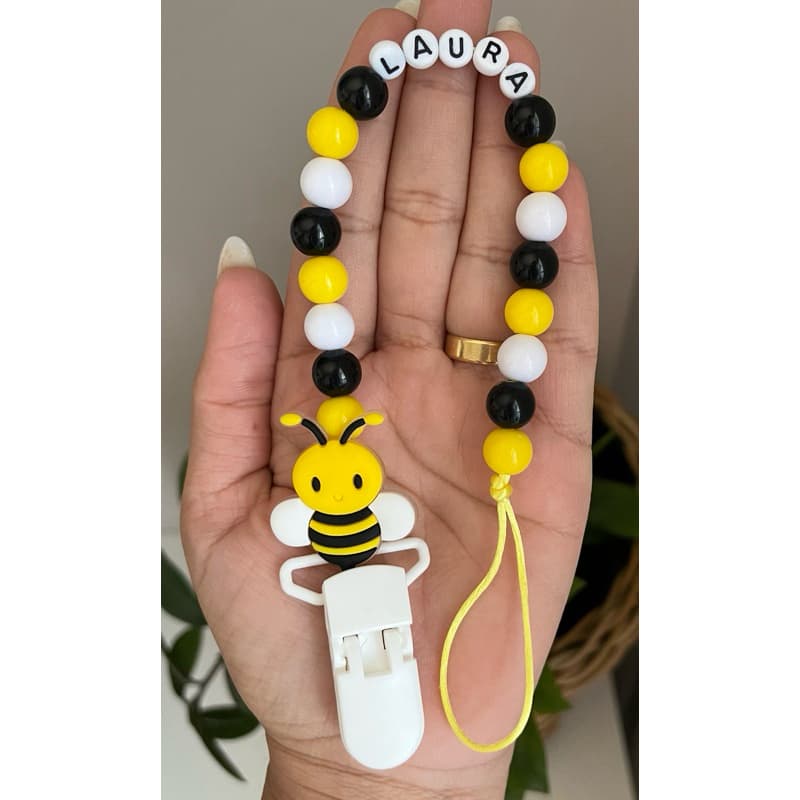 Prendedor de Chupeta Personalizado com nome | Acessório Bebê | Enxoval | Presente para bebê | Bico | Cordão | Abelha