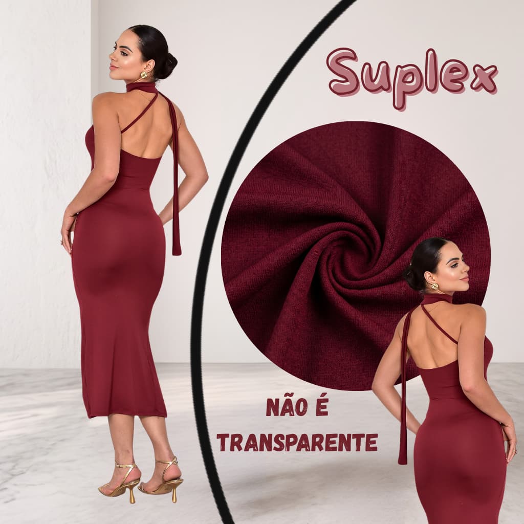 Vestido Feminino Longo  Um Ombro Só com Fenda Lateral Esquerda  e Gola Alta Elegante