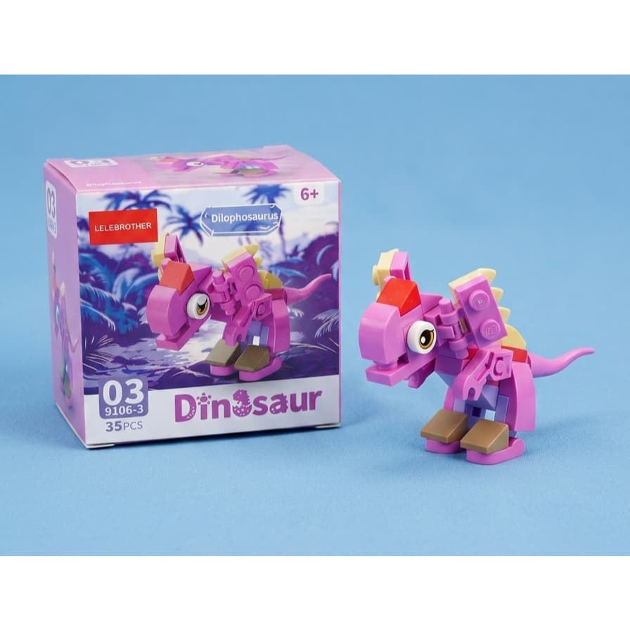 Bloco De Montar Dinossauro Tipo Lego Dilofossauro Rosa Brinquedo Educativo Infantil Meninos Meninas 35 Peças