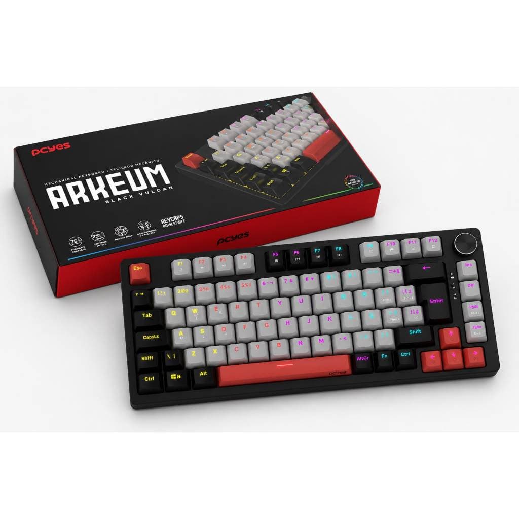 Teclado Mecanico 75% Pcyes Arkeum - Black Vulcan - Switch Red - Akbv75Rbr