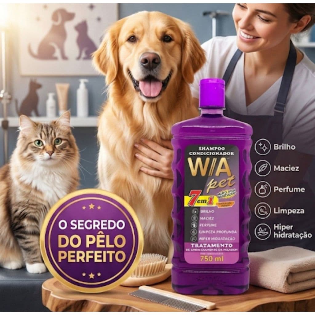 SHAMPOO W/A 7 EM 1 SHAMPOO E CONDICIONADOR HIDRATAÇÃO PARA CÃES E GATOS ADULTOS