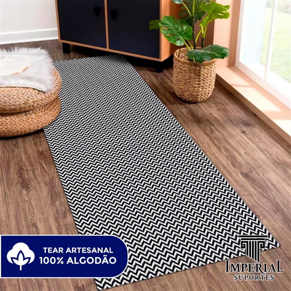 Tapete Passadeira 0,65m x 2,00m Antiderrapante Beira Cama Gigante Zig Zag Quarto Sala Cozinha