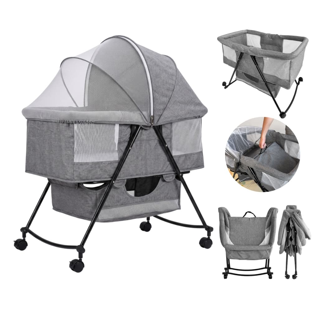 Berço Portátil de Bebê Dobrável Balanço Moisés com Colchão Mosquiteiro Pipdip