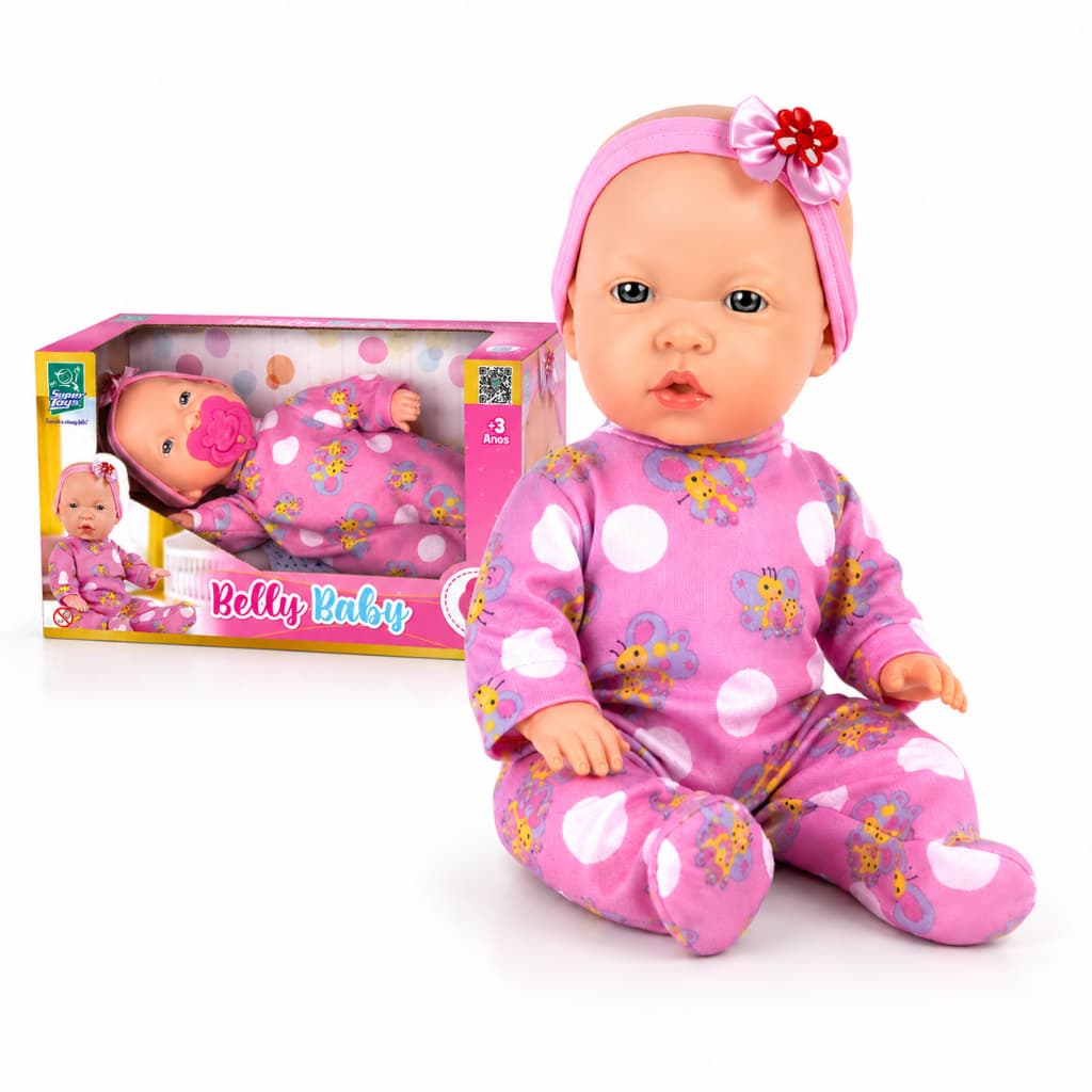 Boneca Belly Menina Com Chupeta 32cm Articulada Com Roupinha e Acessórios Super Toys