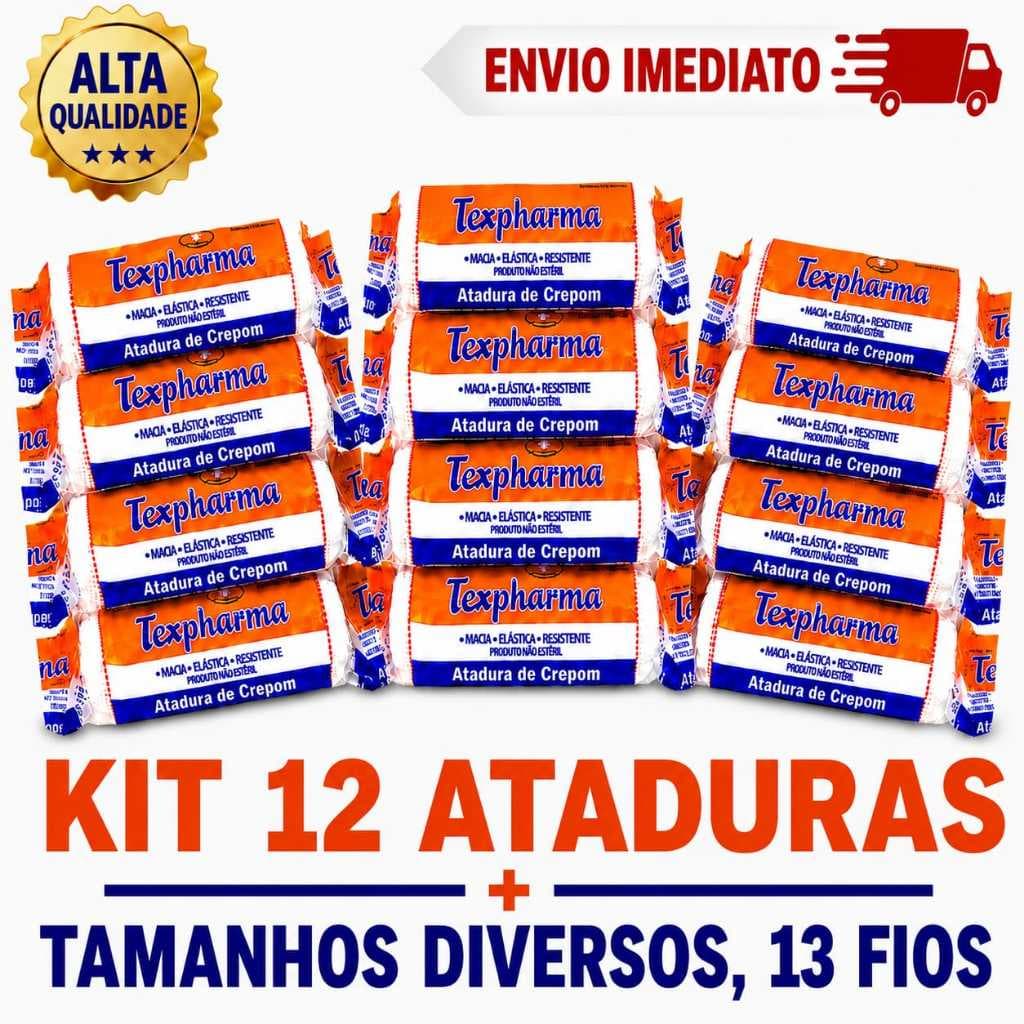 Kit 12 Rolos Atadura Crepom 13 Fios Alta Qualidade Tamanhos Diversos Texpharma