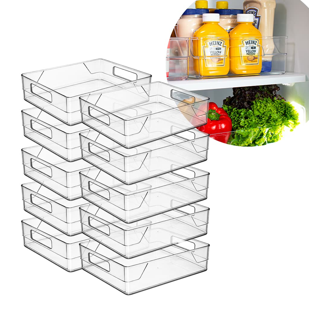 Kit de Organizadores Grandes Acrílico Multiuso Vários Tamanhos Geladeira Armário Cozinha Despensa Gavetas Casa