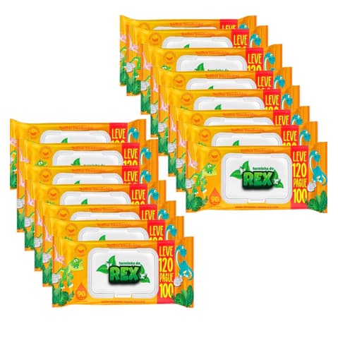 Kit 720 Toalhas Umedecidas Turmina do Rex Lenço Infantil Higiene Bebê Tampa Flip Top