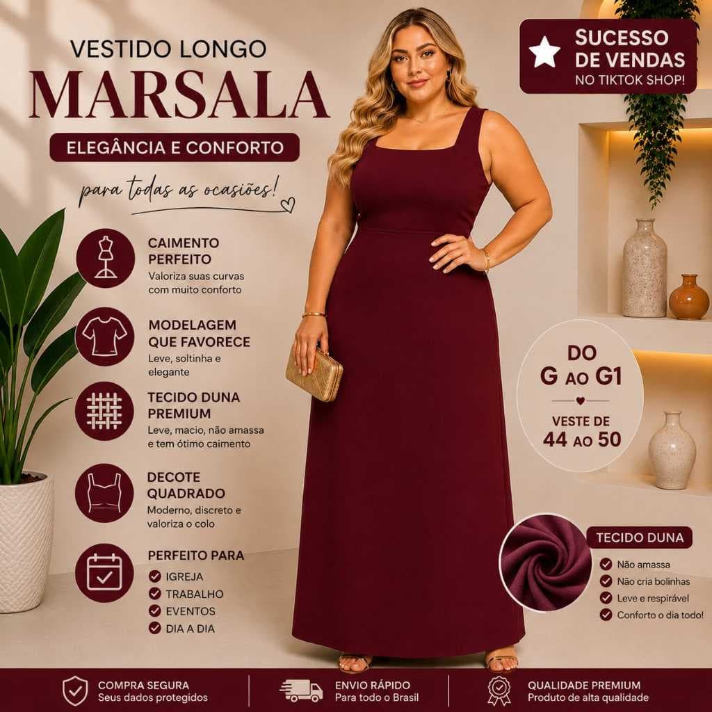 Vestido Plus Size Longo Feminino Liso com Lastex nas Costas Elegante Confortavel G GG G1
