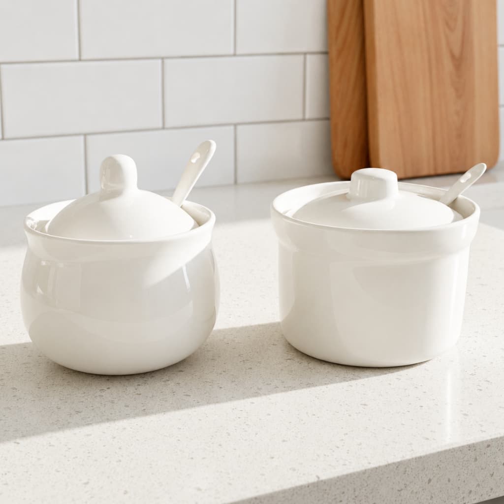 Pote Em Porcelana Branca 280g Multiuso com Tampa e Colher Açucareiro, Saleiro e Temperos