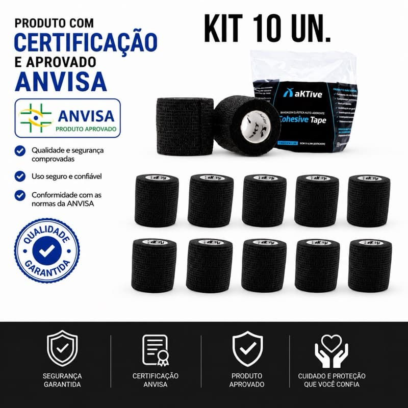 Kit 10/5/2 Bandagem Elástica Adesiva Flexível Atadura 5 cm x 4.5m Joelheira Tornozelo Tatuagem Pet