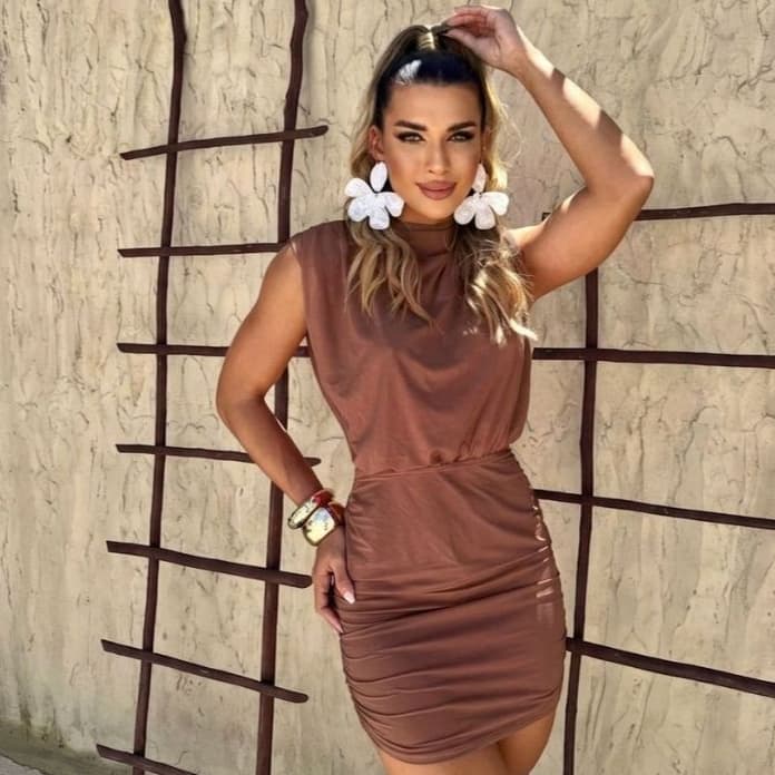 Vestido Feminino Casual Curto Drapeado Verão Malha Poliamida Premium Confortável zero transparência Moda Gringa Paty