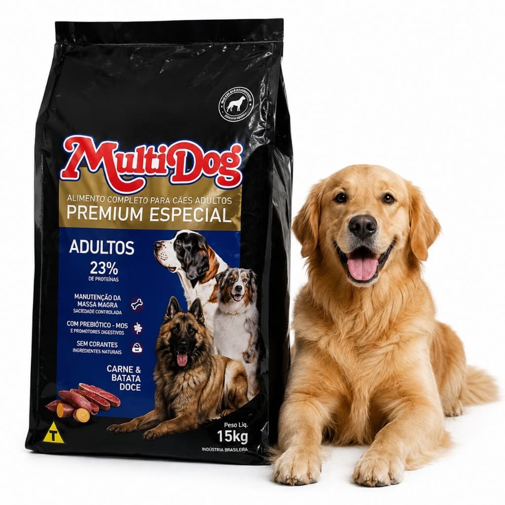 Ração Para cachorro porte grande Premium Especial 15kg para Cães Adultos Sabor Carne com batata doce Nutrição Completa