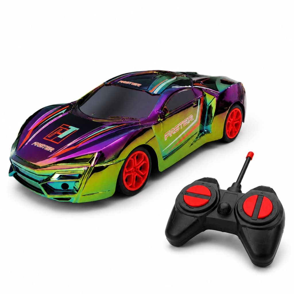 Carrinho Controle Remoto Esportivo Cromado com Luz LED Carro de Corrida Brinquedo Infantil Menino Presente