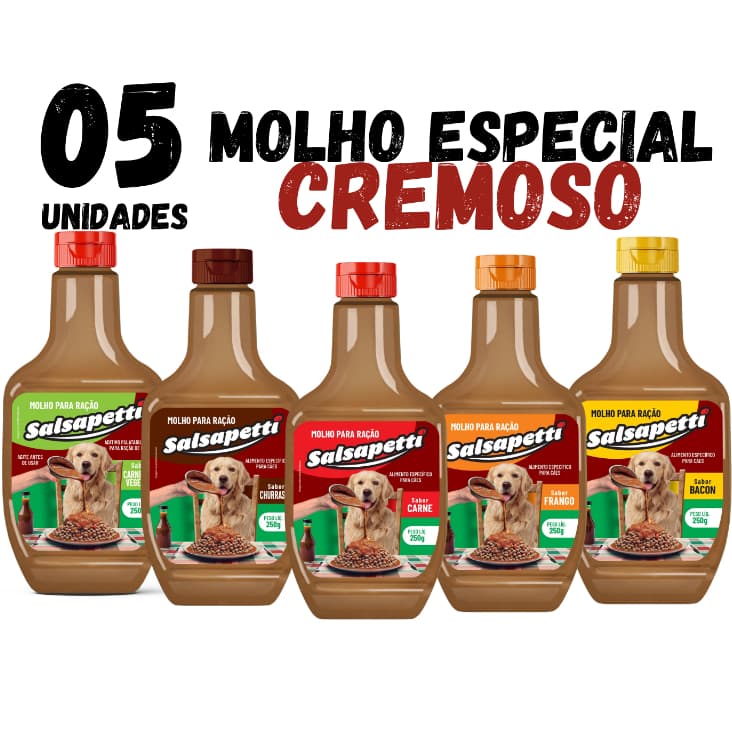 Molho Para Ração Gato 5 Unidades Cachorro Molho Especial para raçao Pet 250g - salsapetti