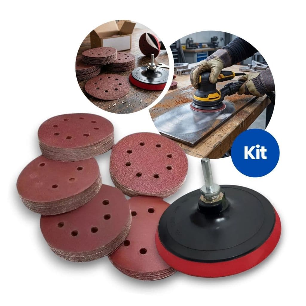 Kit Suporte de Lixa Velcro 125mm com 20 Lixas Disco Prato Adaptador para Furadeira Parafusadeira Esmerilhadeira
