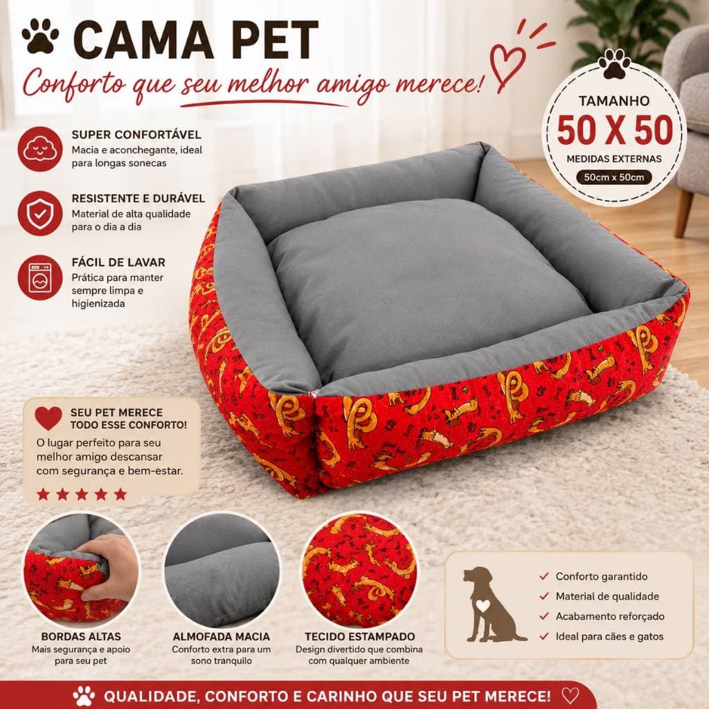 Cama Caminha Pet 50 x 50 M Confortável Grande Gato Casinha Envio Rápido