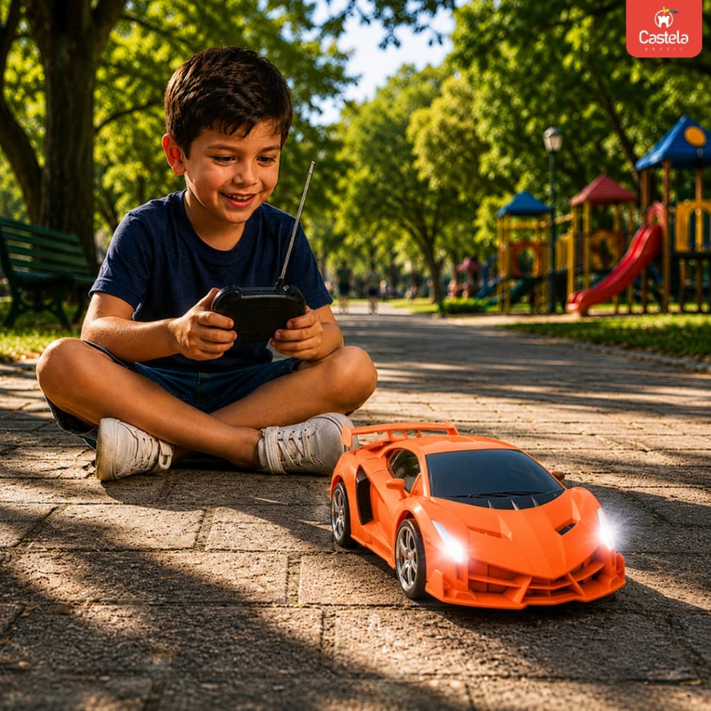 Brinquedo Carrinho Esportivo de Controle Remoto com 4 Funções Laranja RC Escala 1:18 Para Crianças - Castela
