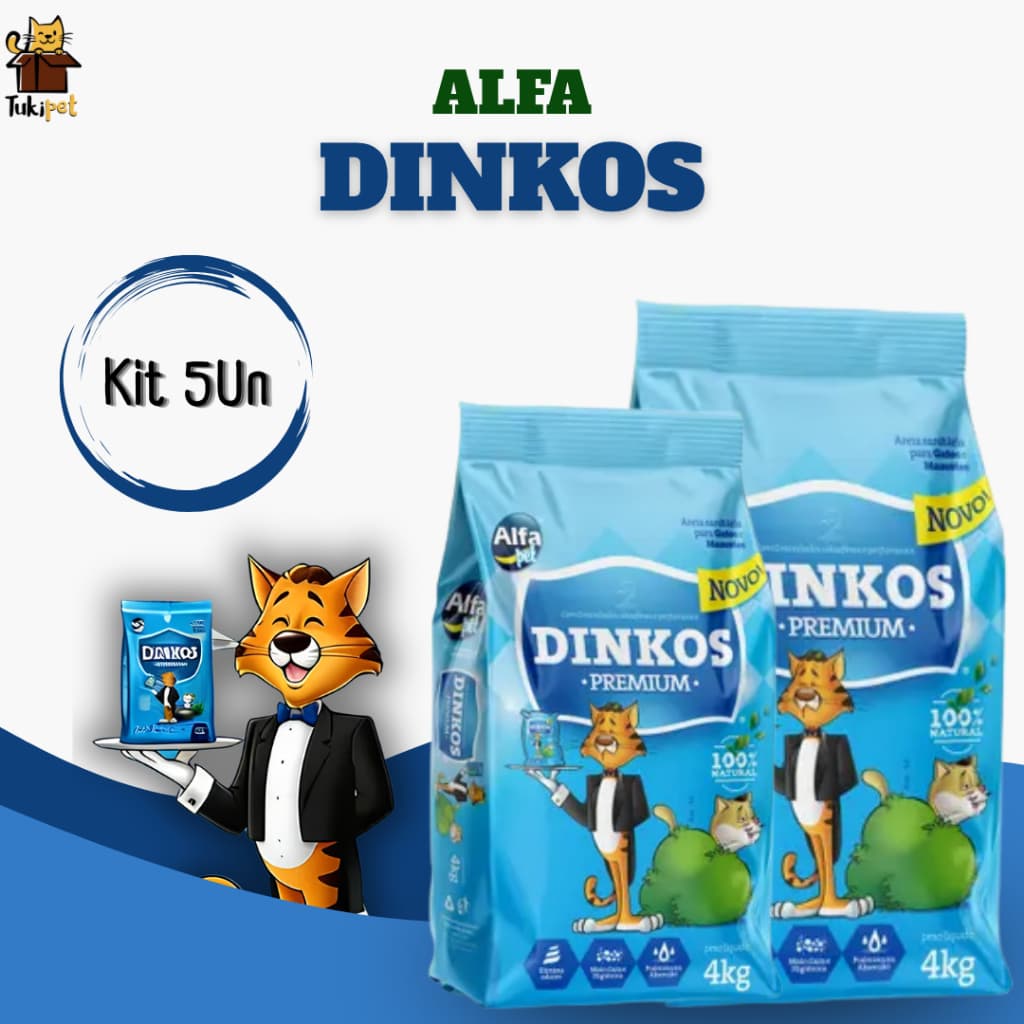 Kit 5un. Areia Sanitária Higiênica Para Gatos Anti Odor Dinkos Com Perfume 20kg Total