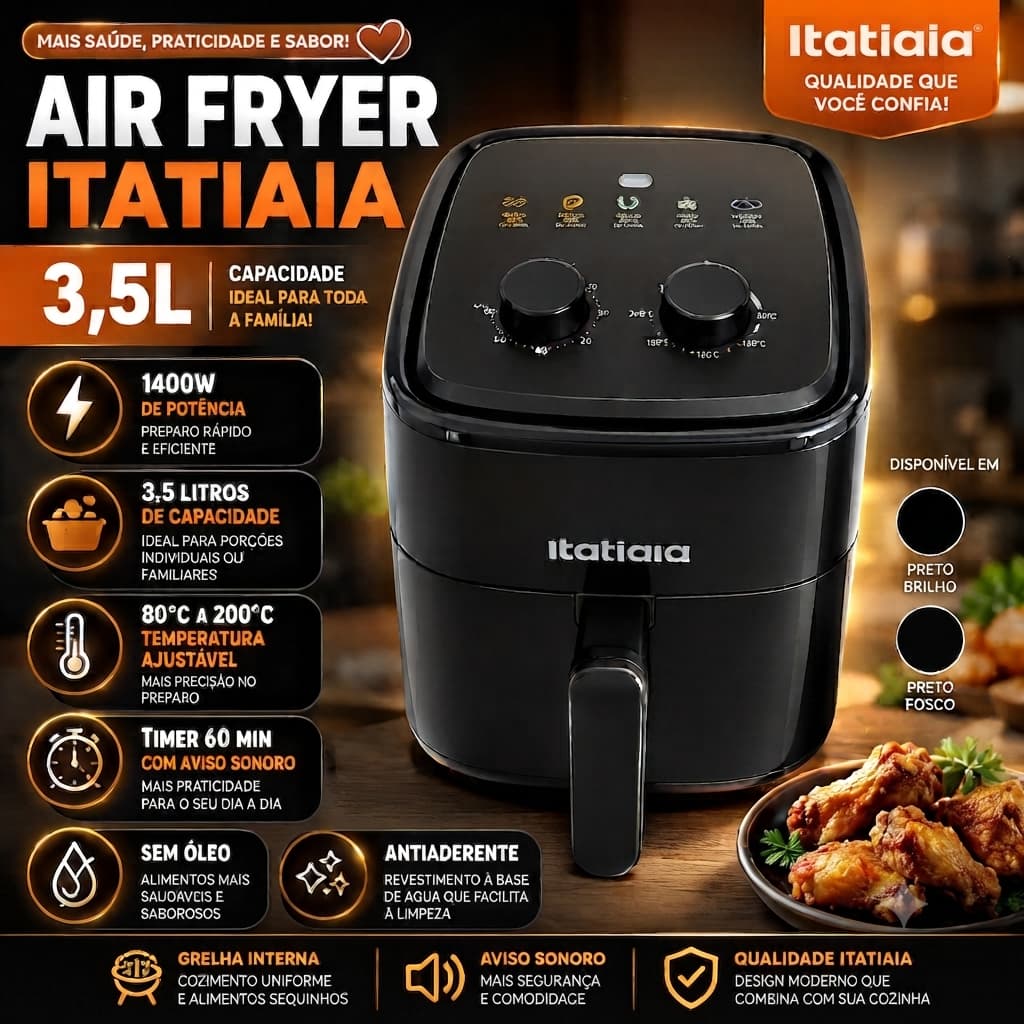 Air Fryer Itatiaia 3,5L 127V – Fritadeira Sem Óleo Prática e Potente