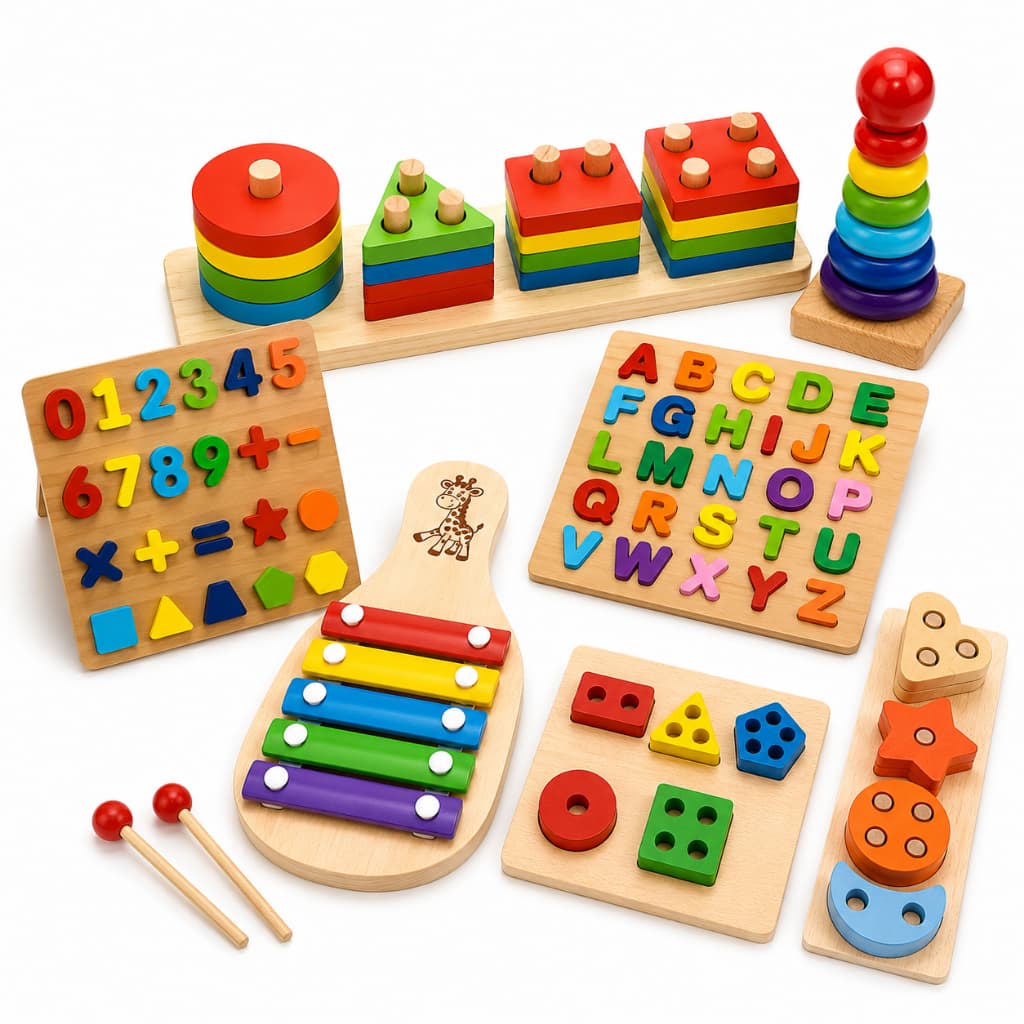 Kit 3 Brinquedos Educativo Montessori de Madeira - Formas Geométricas Pedagógicos Infantil