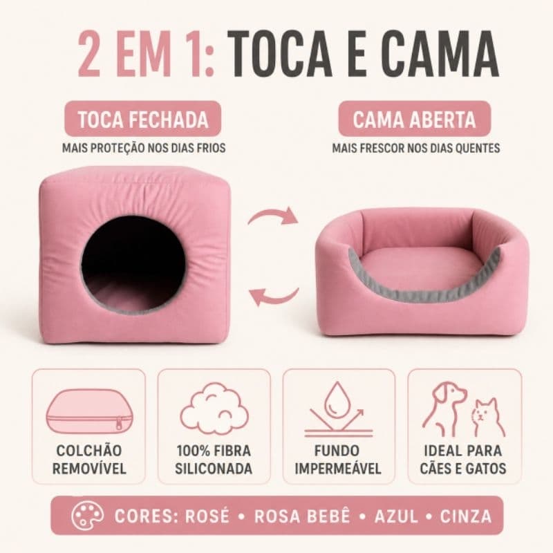 casinha cama toca para cachorro e gatos lglu 3 em 1 cor rosa fundo impermeável colchão removil linha Premium
