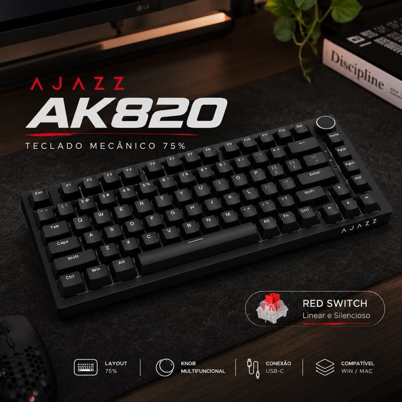 Teclado Mecânico 75% Com Fio AJAZZ AK820 , Hot-Swappable