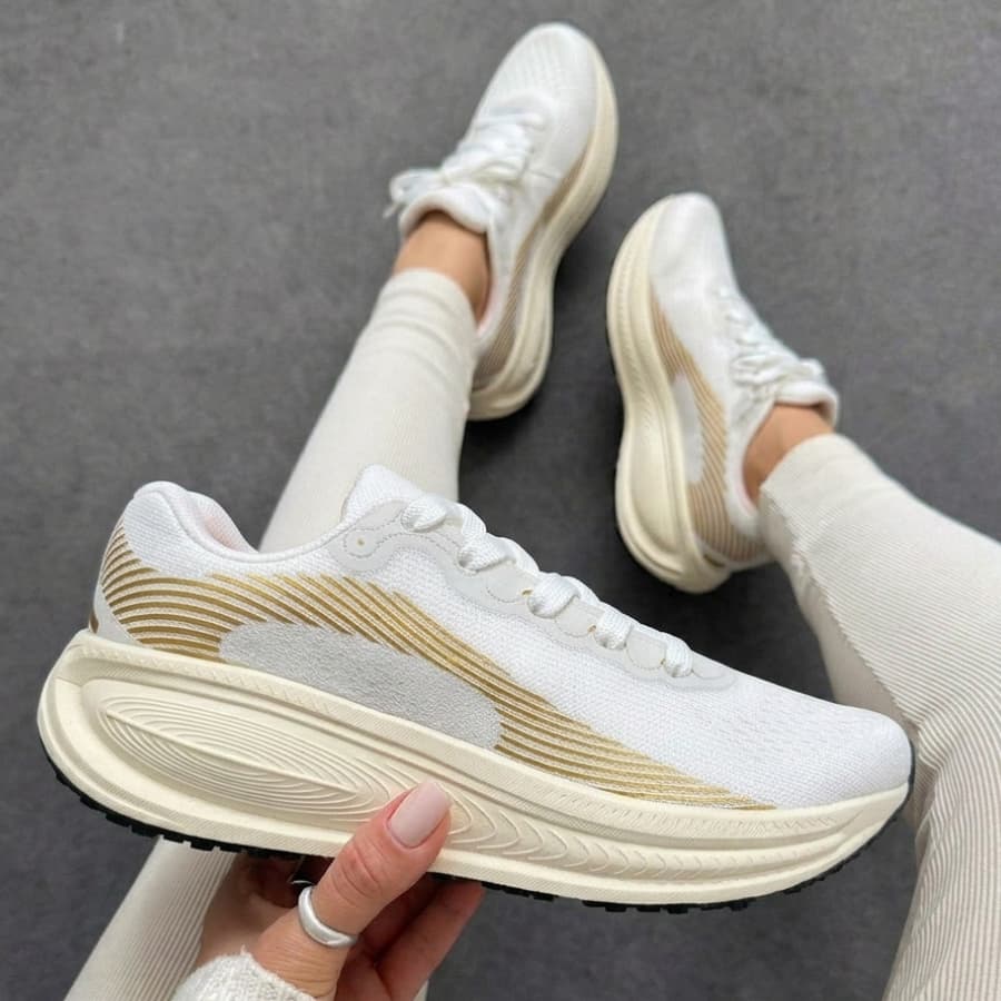 Tênis Feminino Esportivo Zomm Respirável Casual Branco e Amarelo Tamanho 34 a 43 Leve e Moderno