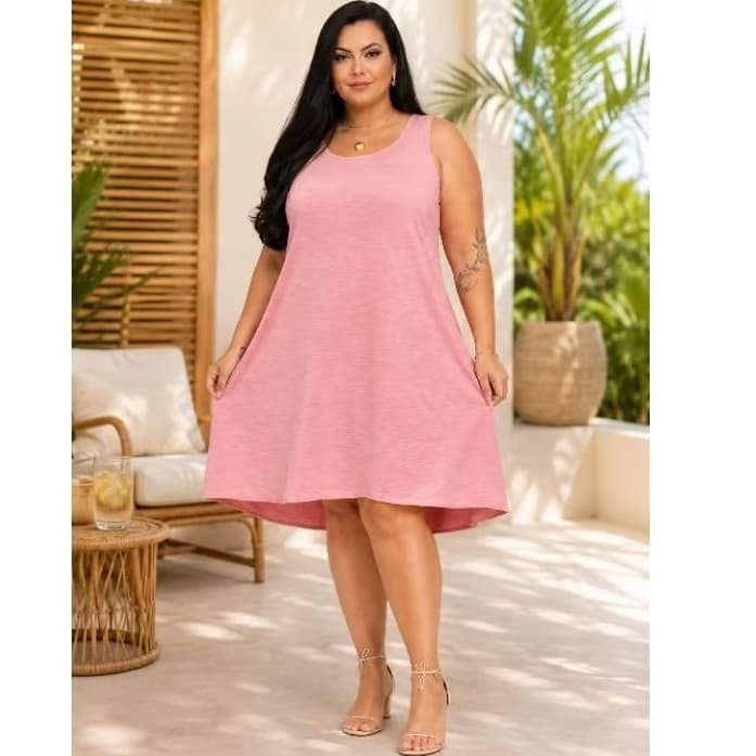 Vestido Regata Feminino Plus Size  Tamanho G1 ao G5 Forma Granda Moda Feminina ,Gestante, Casual Tecido Duna