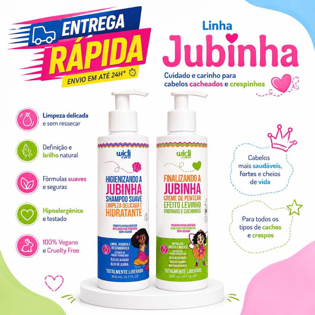 Kit Jubinha - Shampoo Suave Hidratante + Creme de Pentear Efeito Levinho 300ml Widi Care