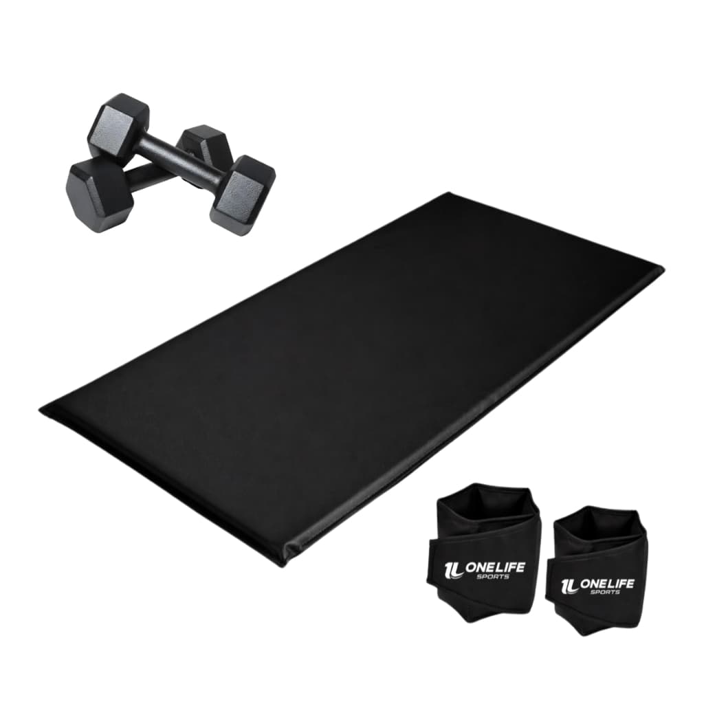 Kit Treino Colchonete, Par Halter Sextavado 3kg e Par Caneleira 3Kg One Life Sports Academia em Casa