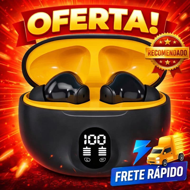 Fone de Ouvido Bluetooth TWS com Som HIFI 9D e Redução de Ruído - Preto