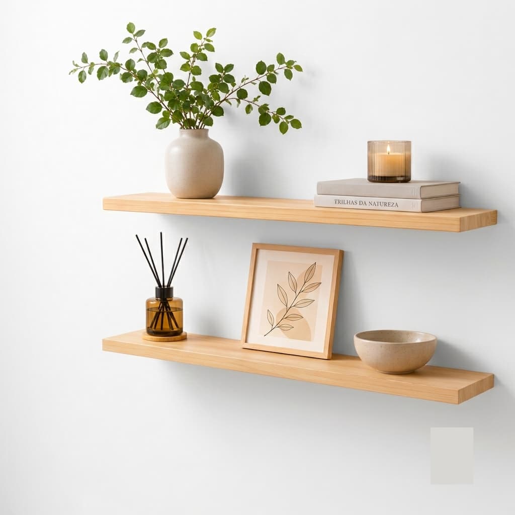 Kit 2 Prateleiras Madeira Maciça Pinus Suporte Invisível Parede Flutuante Multiuso Decoração Sala Quarto