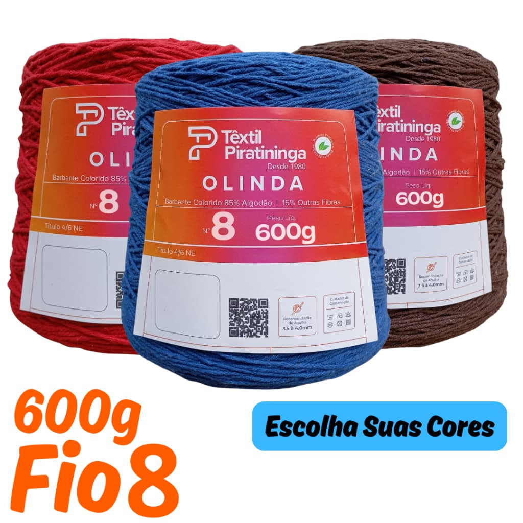 Barbante Olinda Colorido 600g 8 Fios Ideal para Crochê, Tapetes, Bolsas e Artesanato