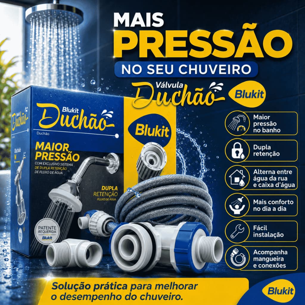 Válvula Duchão Blukit Aumenta Pressão Pressurizador Para Caixa D'água Dupla Retenção Pressão Chuveiro Torneira