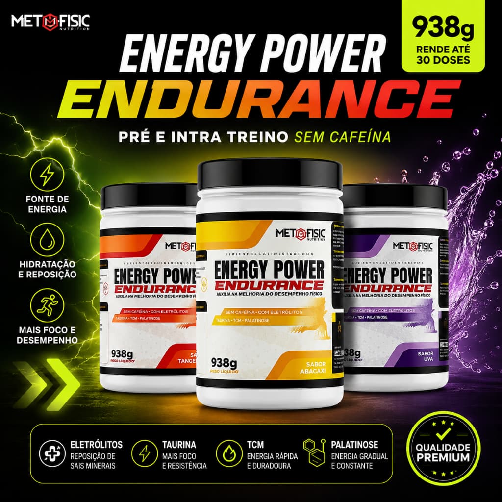 Repositor Eletrolítico Energy Power Endurance 938g Palatinose Taurina TCM Hidratação e Energia
