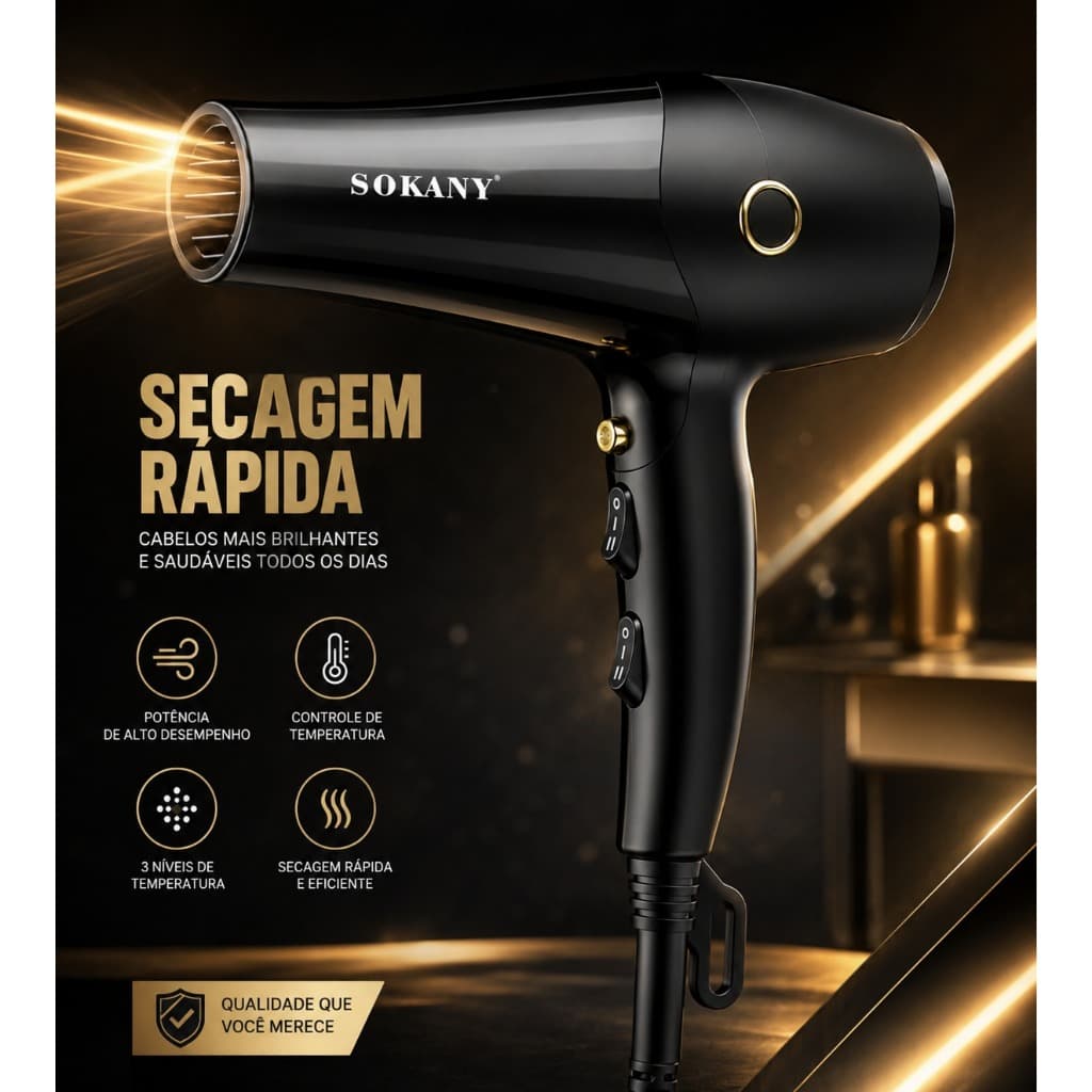 Secador De Cabelo 2000w 127v Com 2 Bicos Secagem Rápida 100% Original