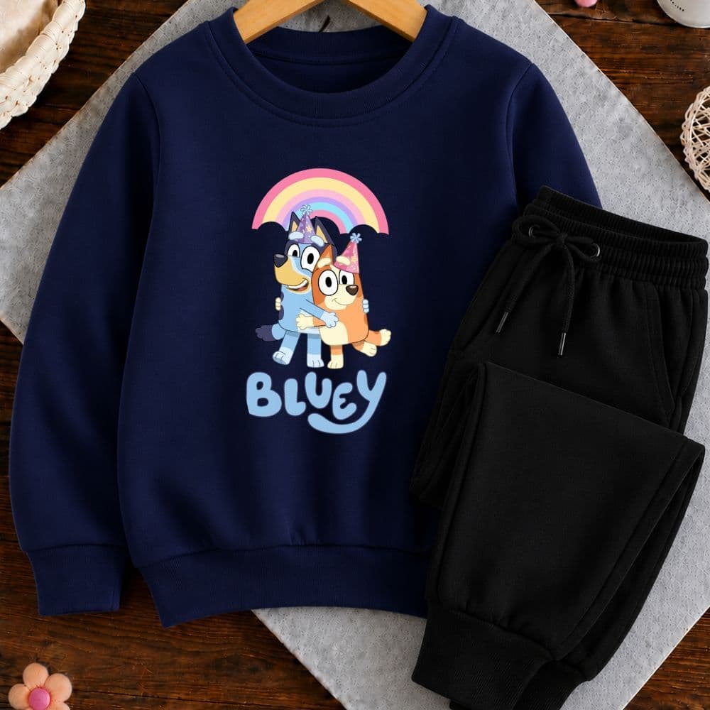 Conjunto moletom infantil bluey bingo blusa de frio careca e calça moletom flanelado premium