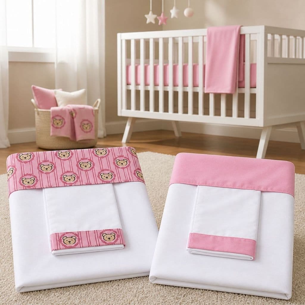 2 Jogos de Lençol Berço Americano Bebe Menina Kit Lençol Com Fronha 3 Peças Ursinha Rosa Enxoval Infantil