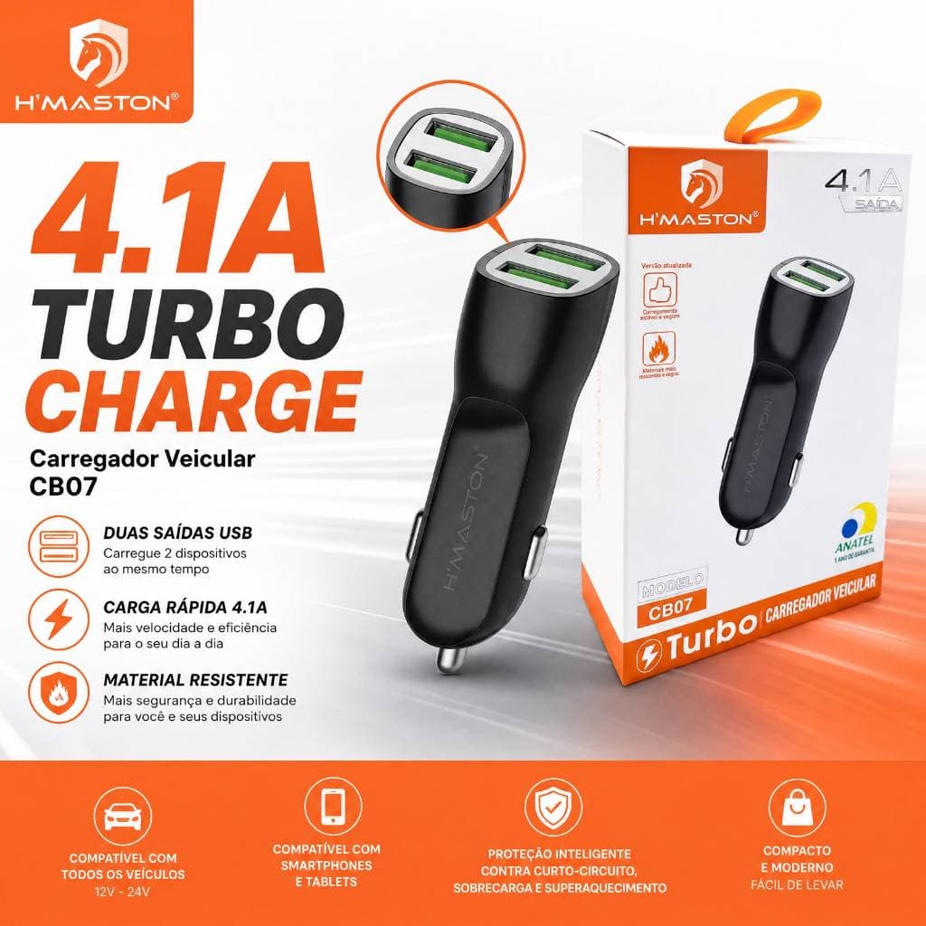 Carregador Veicular Turbo Usb 2 Entradas Hmaston CB07/L11-4