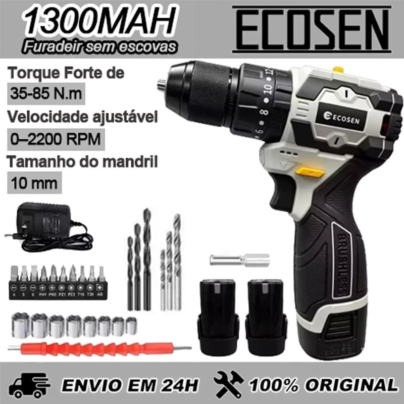 16.8V Furadeira Parafusadeira A Bateria Brushless Elétrica Sem Fio 2 Baterias