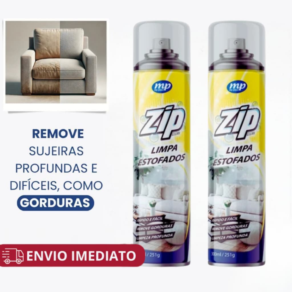 Kit 2 Limpa Estofado Zip 300ml – Remove Manchas Sofá, Carro, Poltrona e Colchão