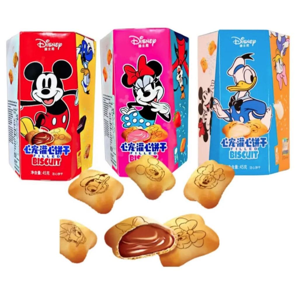 Biscoito Biscuit Disney Mickey, Minnie e Pato Donald Sabores Creme, Chocolate ou Morango 45g Importado China
