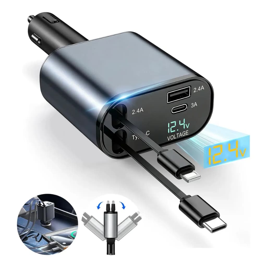 Carregador Rápido para Carro 4 em 1 carregador veicular tipo c usb veicular carregador super turbo