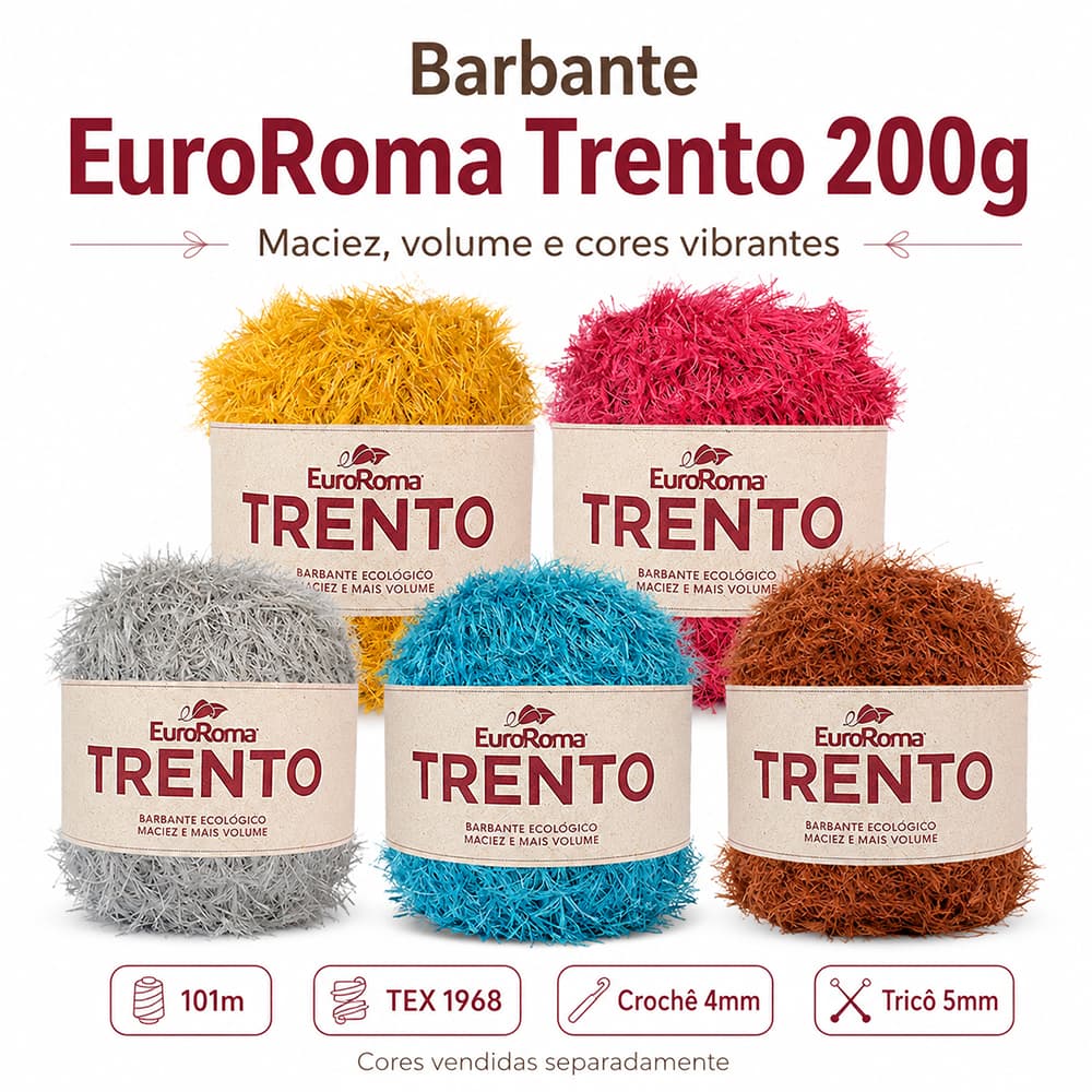 Barbante EuroRoma Trento Peludinho 200g 101m para Crochê e Tricô – Várias Cores