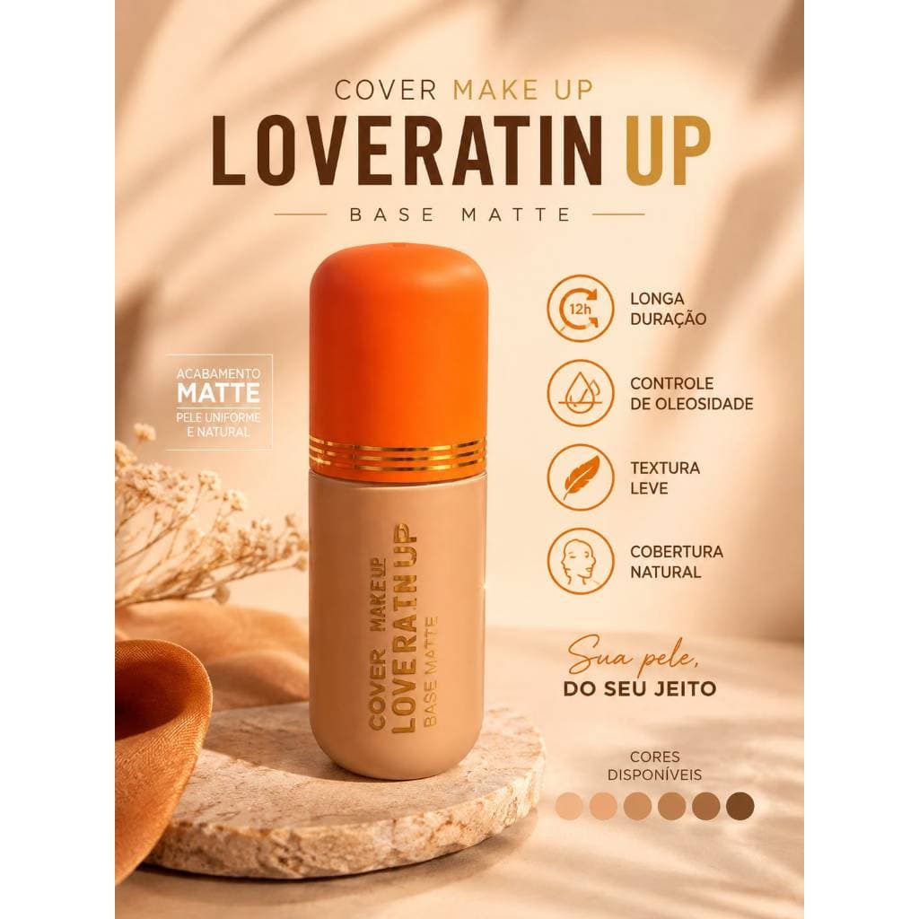 Base Líquida Love Rain Cover Up Matte - Alta Cobertura, Acabamento Matte, Sem Óleo