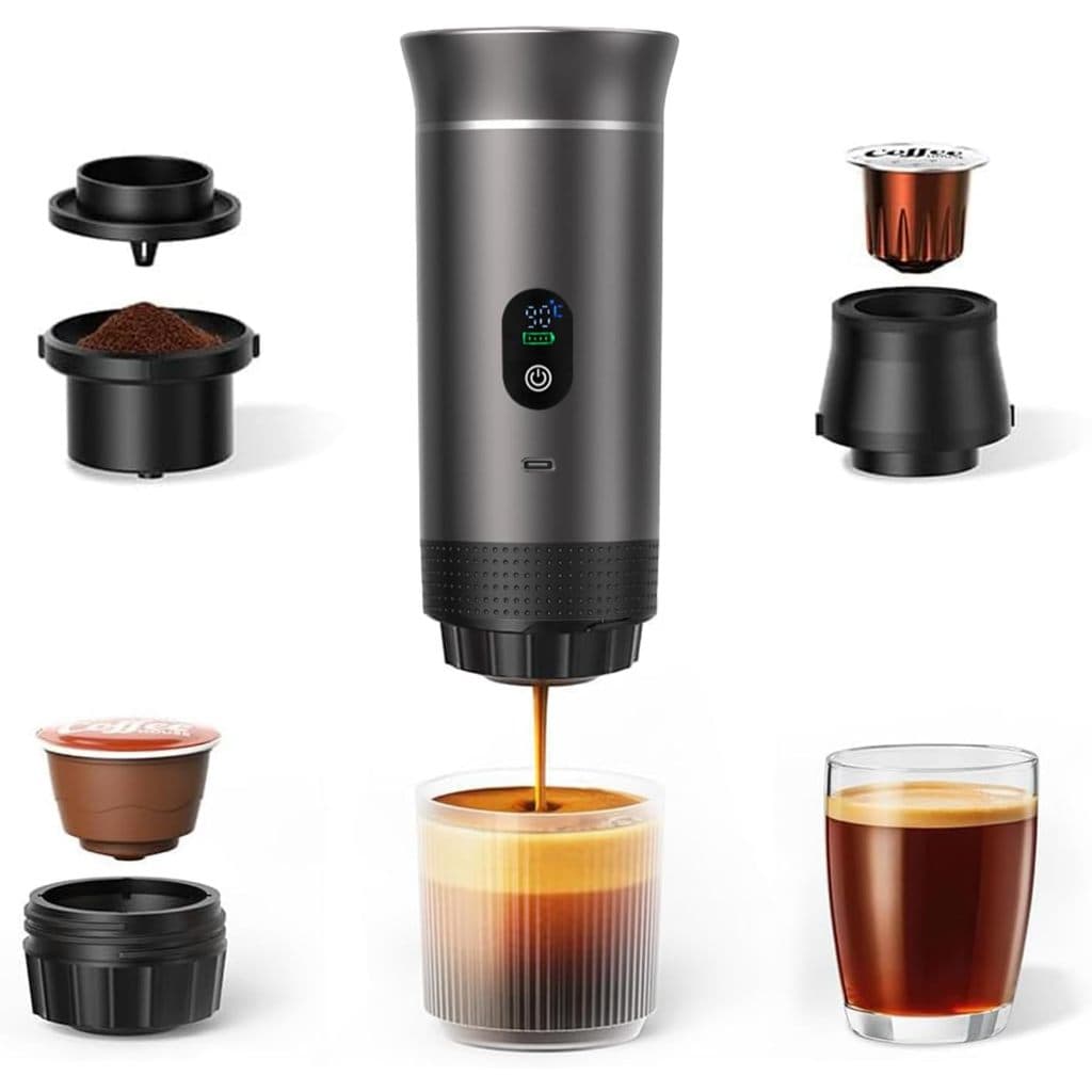 Máquina de Café Expresso Portátil 3 em 1 Elétrica Preta Cafeteira cápsulas ou Café Moído, aquecer 4 a 6 minutos Sem fio