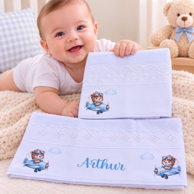 Fralda de pano ombro kit 2 peças enxoval bebê menino e menina personalizado com nome