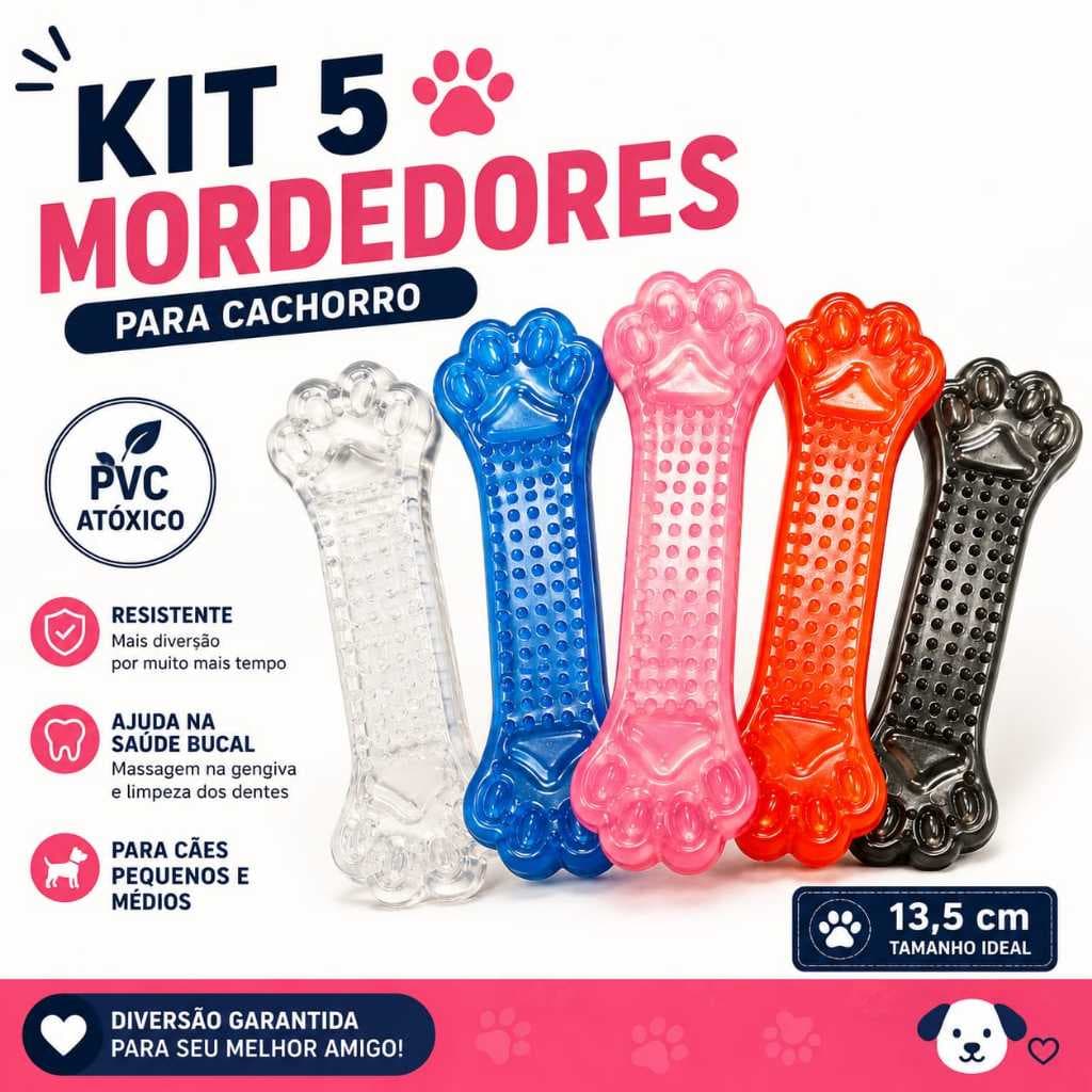 kit 5 Mordedores Para Cachorro Patinha 13,5cm PVC Atóxico Cães Porte Pequenos e Médios
