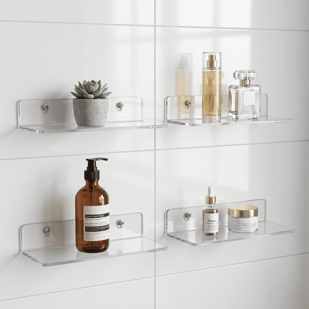 Kit 4 Prateleiras Acrílico Transparente 30cm Organizador Multiuso De Parede Banheiro Quarto Cozinha