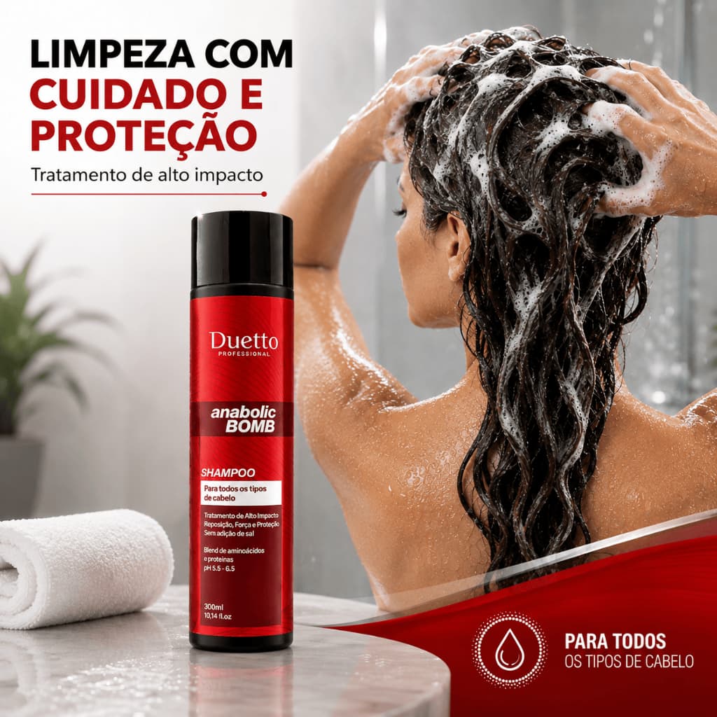 Shampoo Hidratante Anabolic Bomb Duetto 300ml Limpeza Força e Proteção